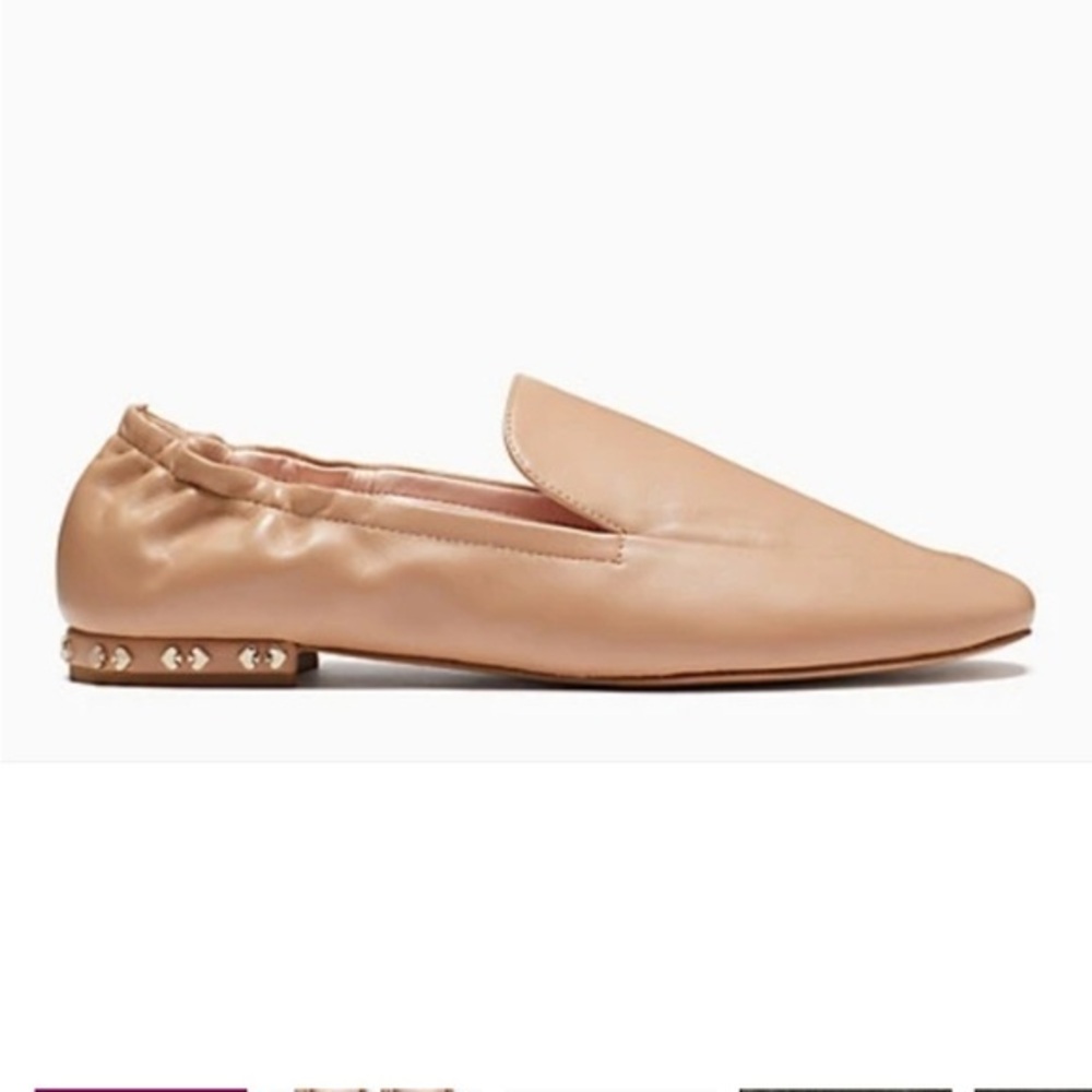 kate spade Nude Leather Ballet Loafers with Stud Heel